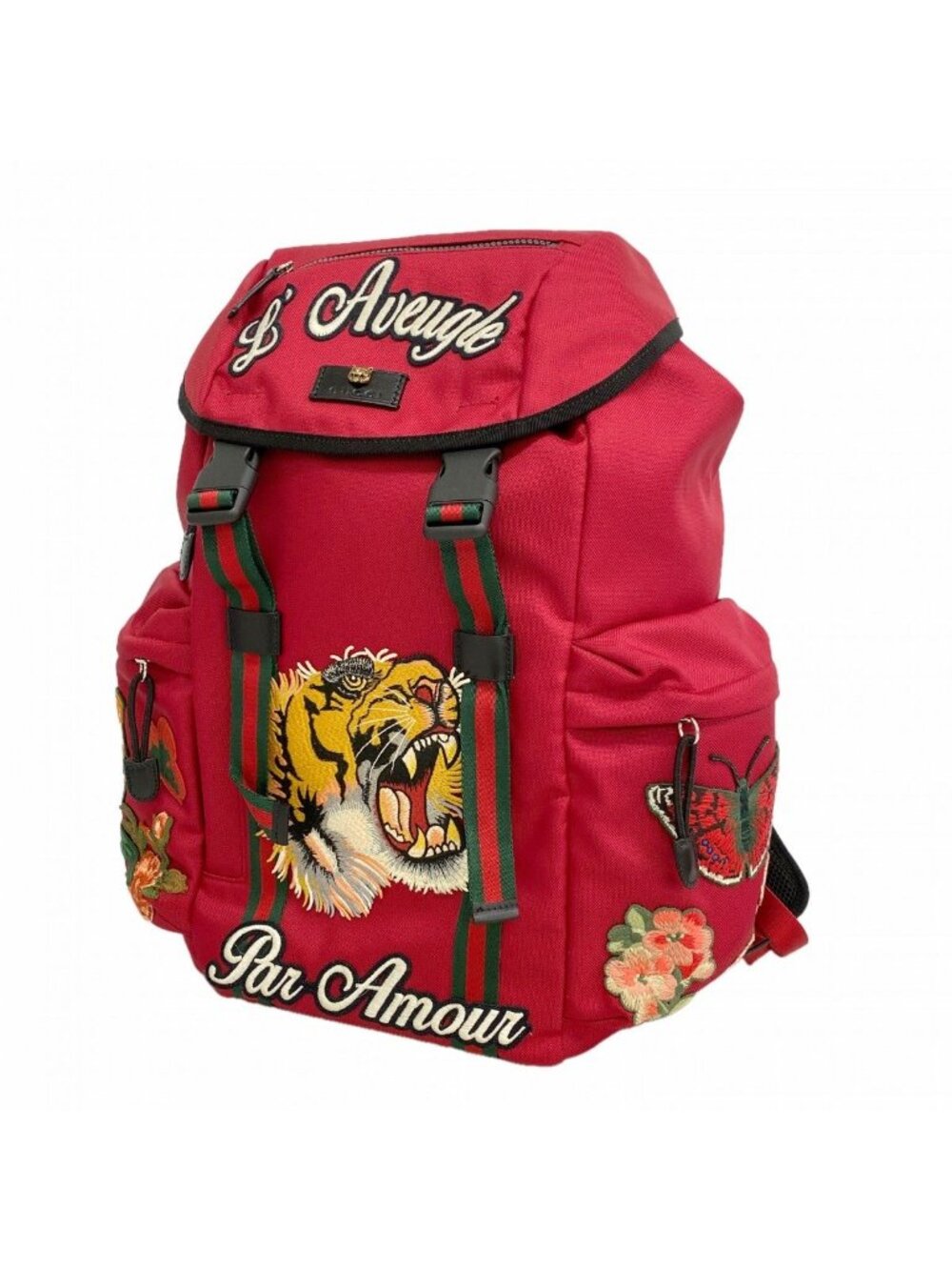 Gucci Backpack Embroidery Taiga Nylon Red Silver